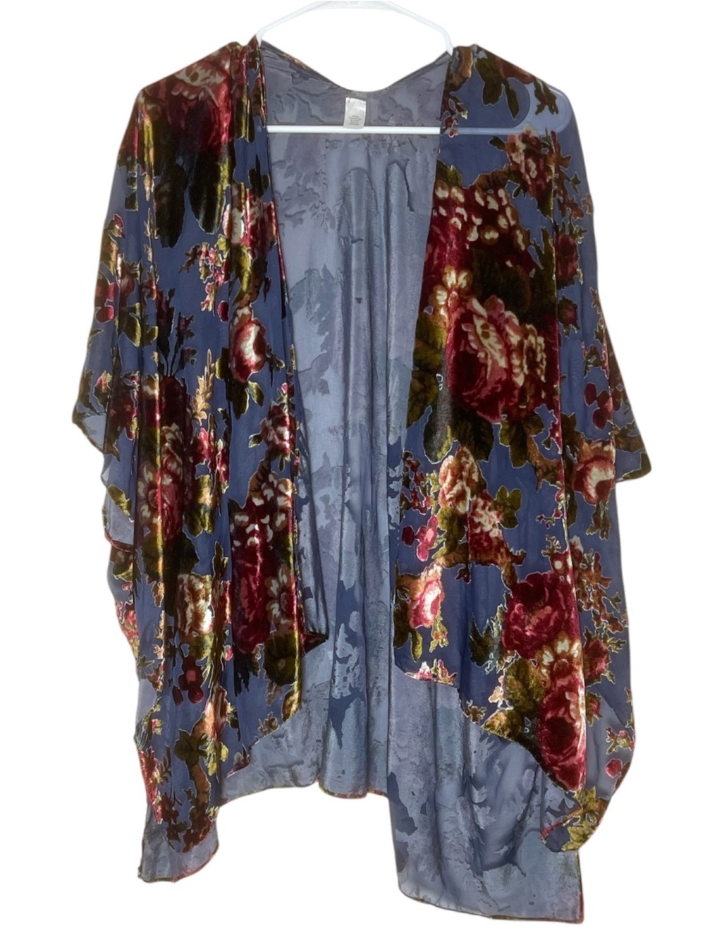 Marcus Adler blue semi sheer velvet burnout open front kimono OS